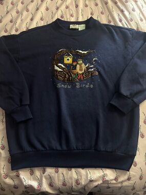 Snow Birds Embroidered Crewneck Sweater - Navy
